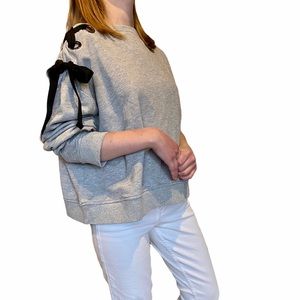Cropped Grey Sweatshirt with Tied Shoulder Ribbon